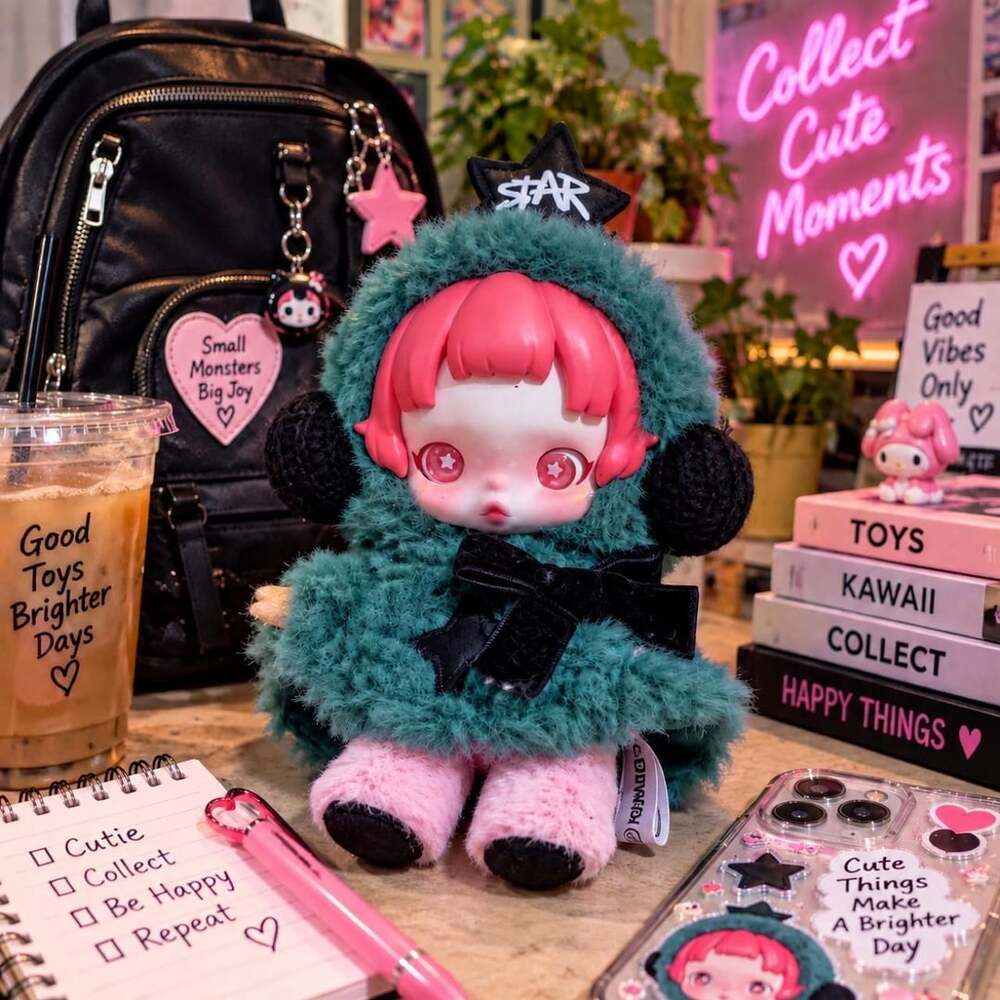 Baby Three Teal Plush Doll Star Eyes Pink Hair Designer Toy